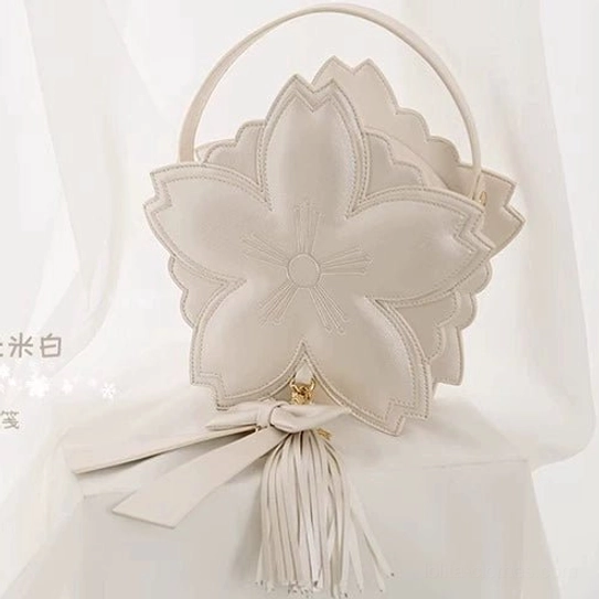 Pearl white small version sakura petal lolita handbag with short and long strap options sweet lolita coordinate