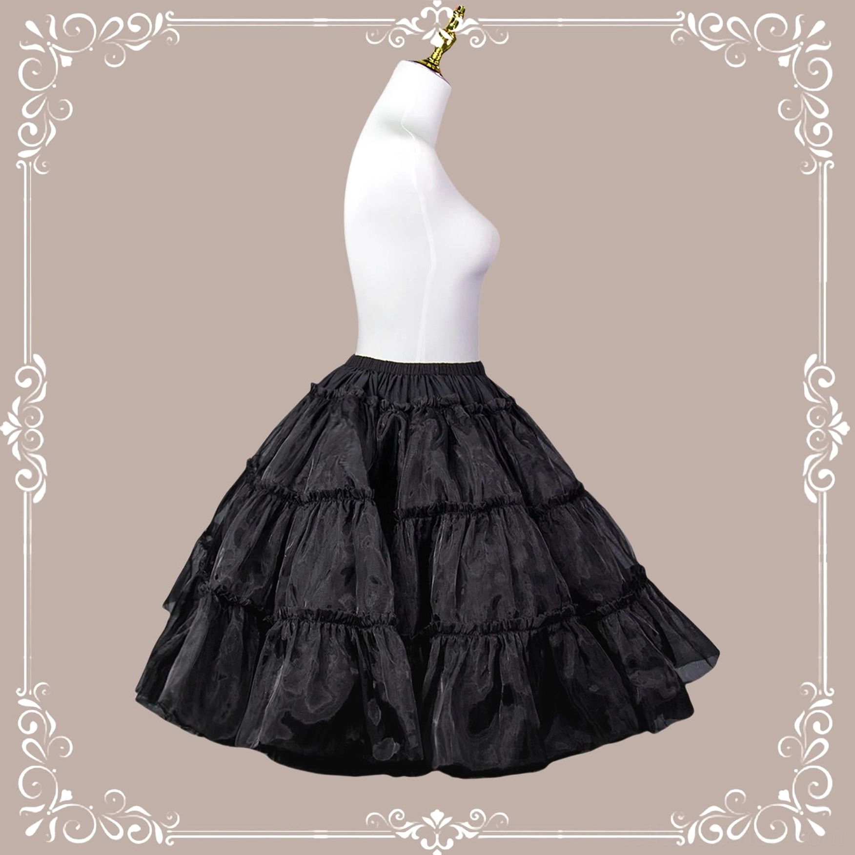 Petticoat hem ruffled edge detail close-up showing premium tulle fabric and layered construction creating extreme fluffy volume effect