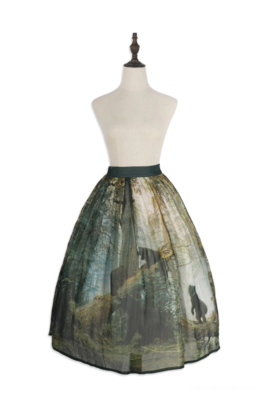 Pine forest bear print lolita skirt main piece standalone component skirt only option