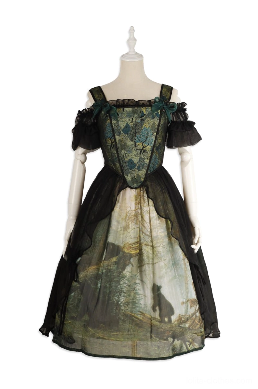 Pine forest lolita complete coordinate three-piece set skirt corset black inner dress assembled