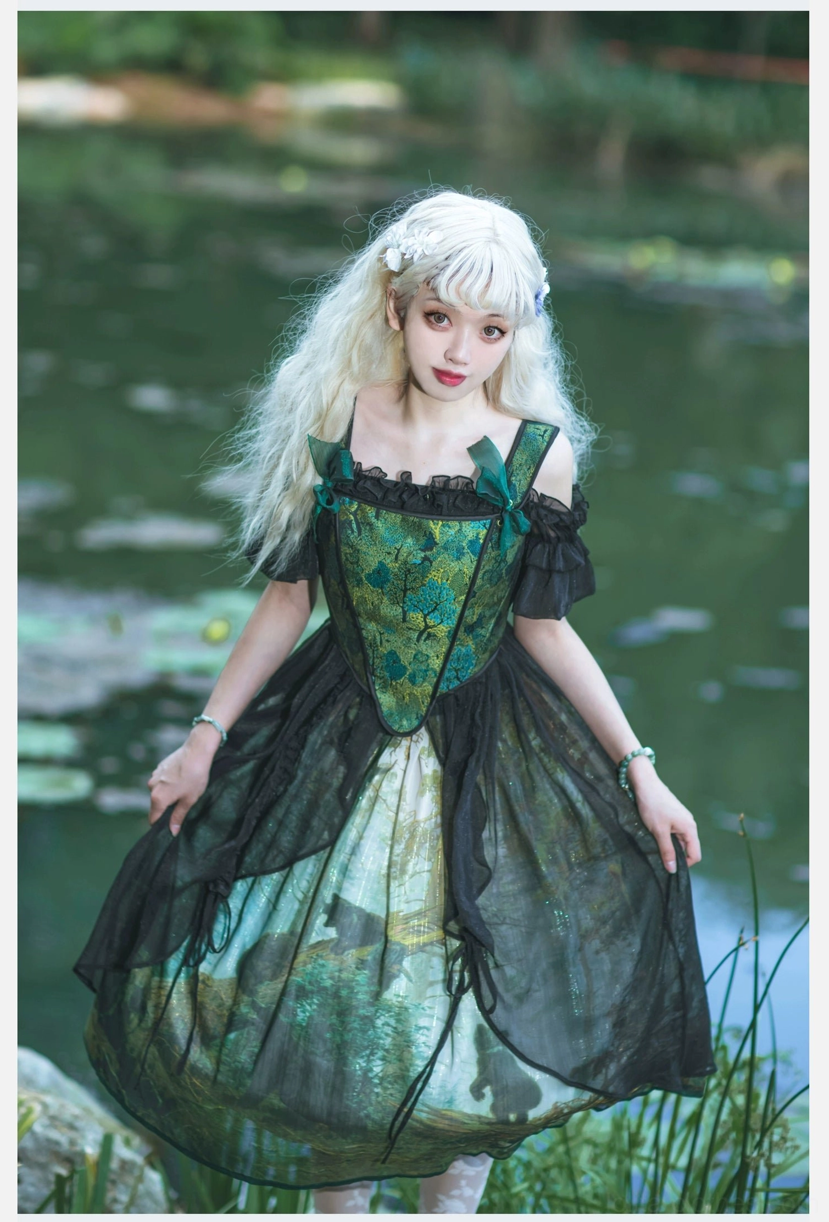 Pine forest lolita dress underskirt open-front design adjustable waistband inner dress options