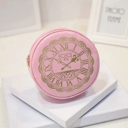 Pink Alice Clock lolita crossbody bag sweet kawaii aesthetic gold clock print