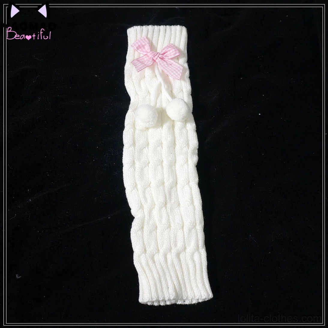 Pink grid white hairball lolita leg warmers romantic sweet lolita colorway perfect for pink-dominant coordinates and pastel sweet lolita fashion themes and aesthetics