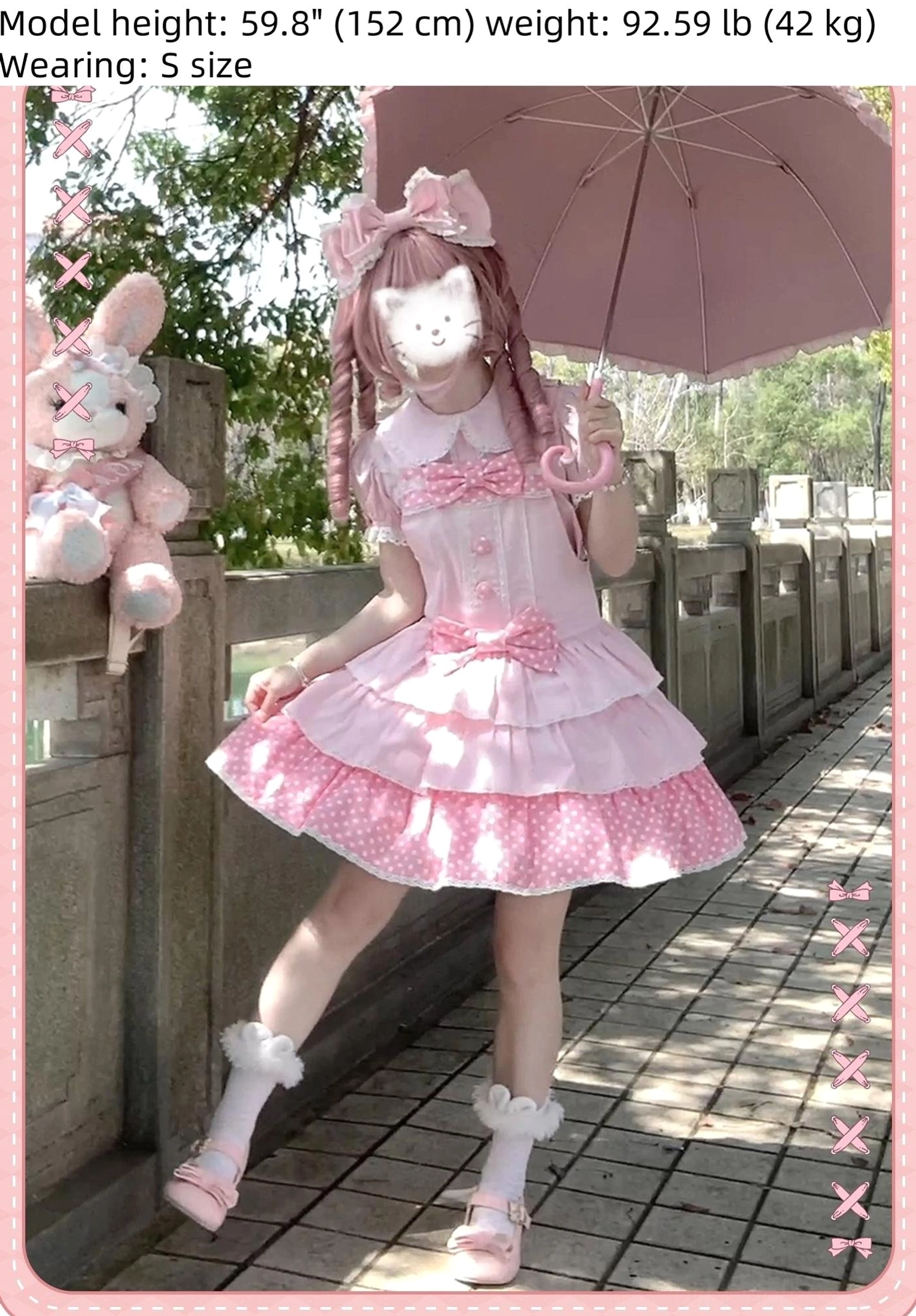 Pink kc hair clip built-in wire adjustable bow sweet lolita fashion accessory detail