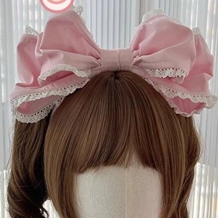 Pink kc headband with built-in wire adjustable bow sweet lolita fashion versatile styling