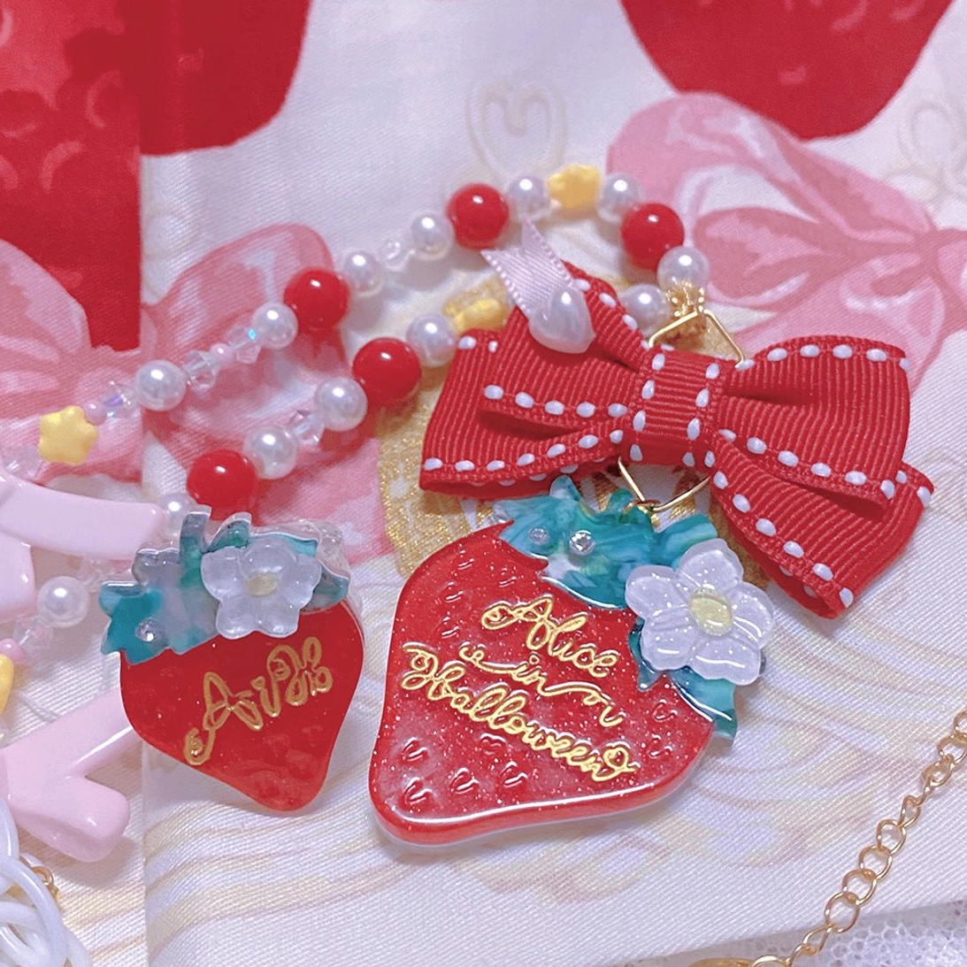 Pink letter transparent glitter ring lolita accessory detail close-up shot