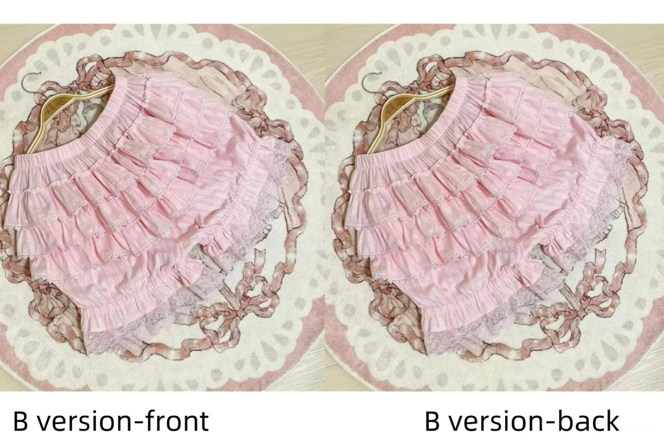 Pink lolita bloomers A version featuring soft multi-layered ruffles and elasticated leg openings for comfortable sweet lolita foundation wear