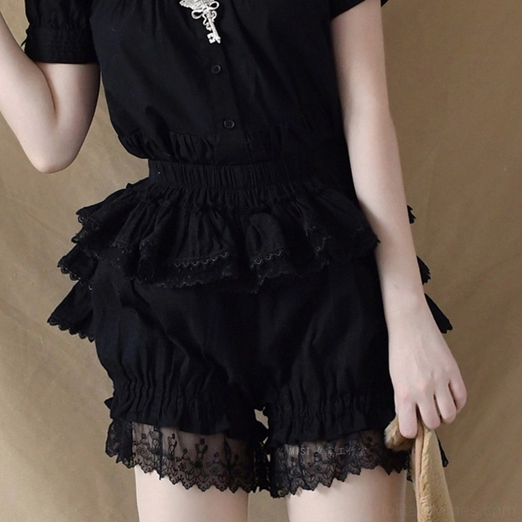 Pink lolita bloomers double-sided ruffle design showing consistent beautiful appearance from front and back for impeccable lolita fashion presentation