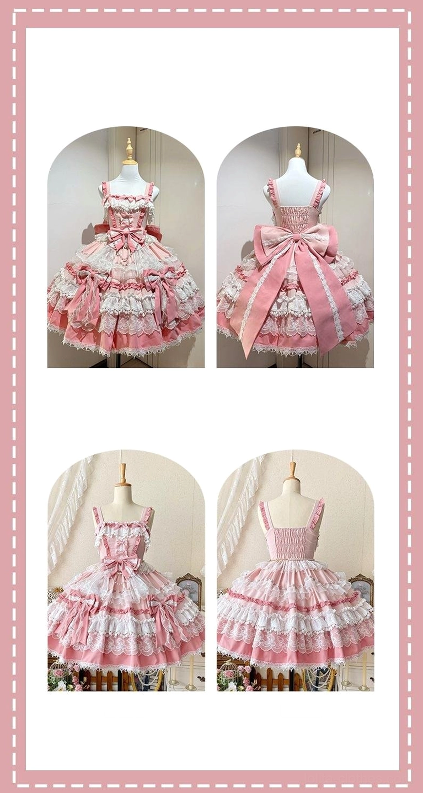 Pink sweet lolita JSK dress with detachable trailing bow separate view showing how trailing bow attaches and styling versatility for different occasions