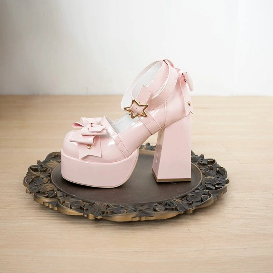 Patent pink lolita heels photography-ready glossy finish coordinate documentation social media worthy