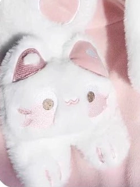 Pink plush scarf with 3D cat head decoration and embroidered cat paw details for kawaii lolita fashion enthusiasts