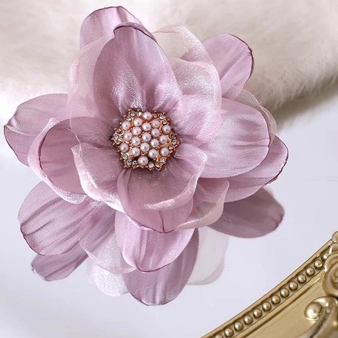 Pink purple lolita flower hair accessory organza petals pearl cluster center