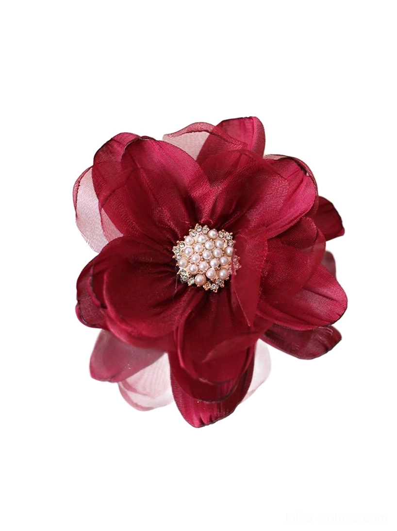 Pink purple stamen diamond lolita flower hairpin sweet aesthetic organza clip