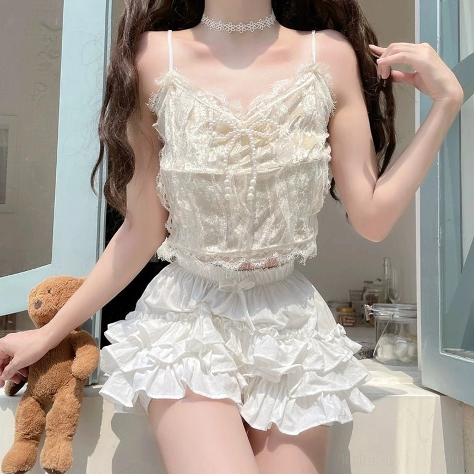 Pink ruffle safety bloomers waistline detail elastic construction drawstring bow adjustment mechanism decorative front bow feature