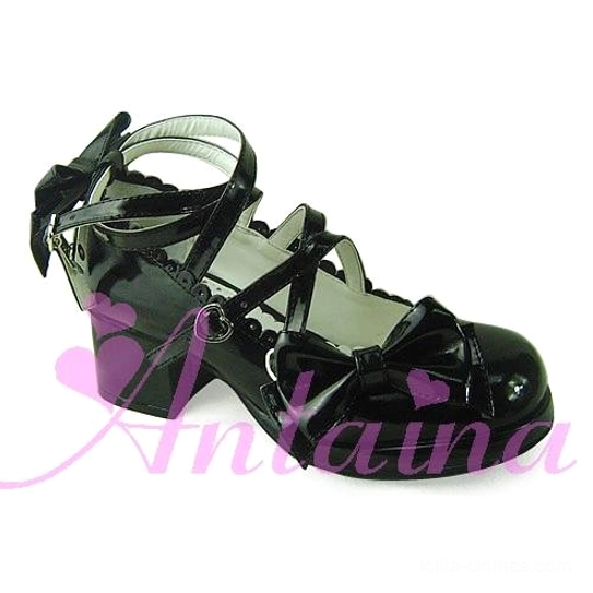 Pink shining Lolita Mary Jane platform shoe with glossy PU finish showing reflective quality perfect for convention photography and styling
