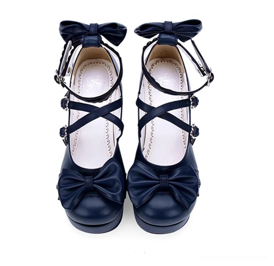 Pink shining sweet lolita platform heels shoes metallic finish bow decorations heart buckles chunky heel detail