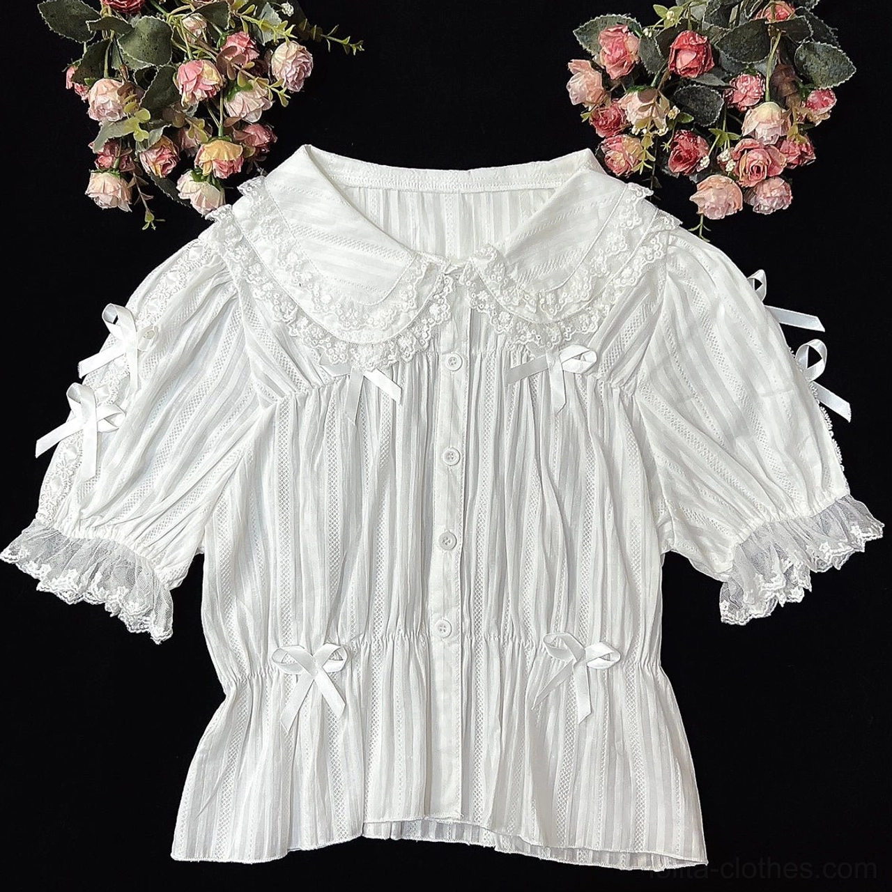 Pink sweet lolita blouse short sleeve puff sleeves detachable bow summer lolita fashion