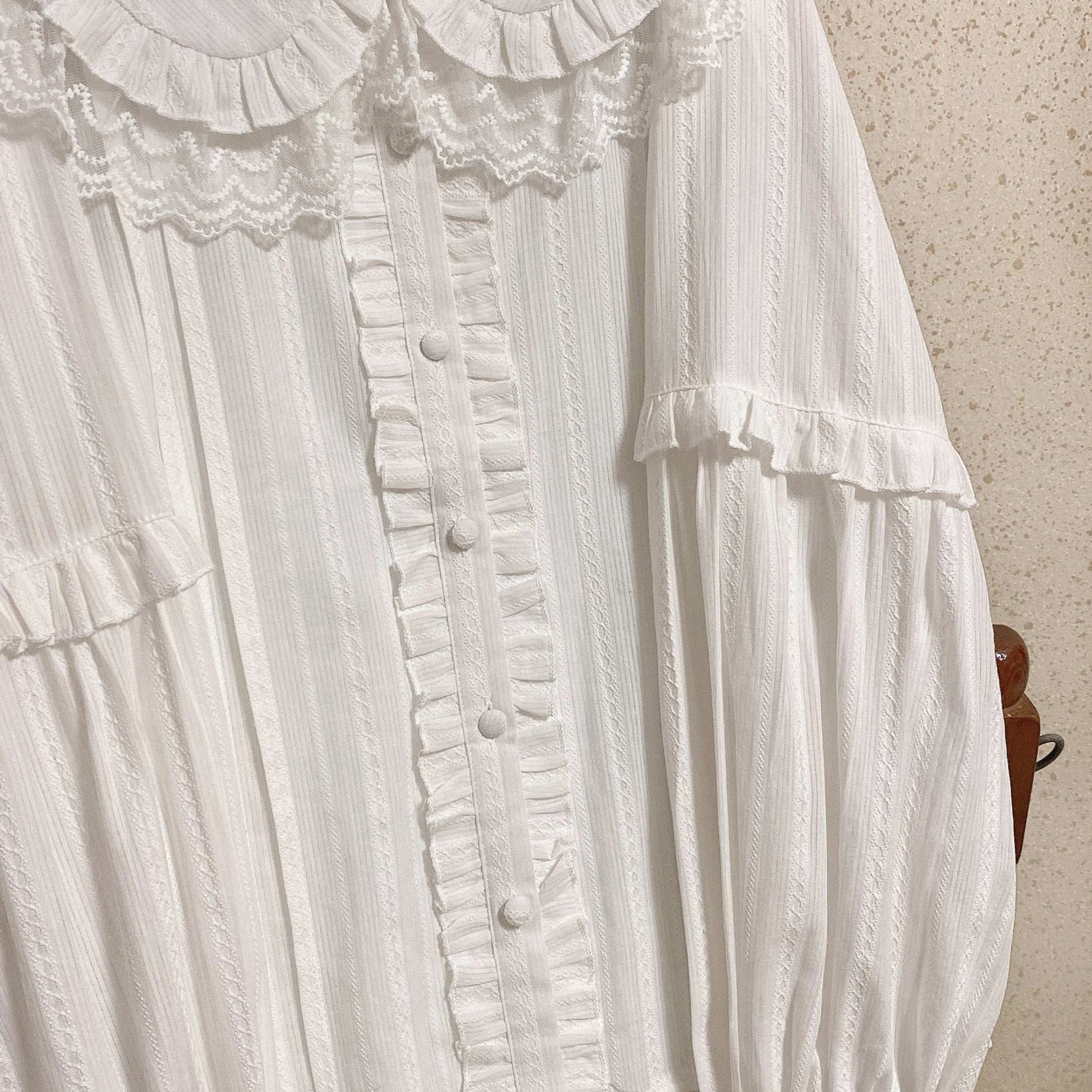 Pink Sweet Lolita Long-Sleeve Blouse Pastel Coordinate Cute Ruffled Bishop Sleeves Detail