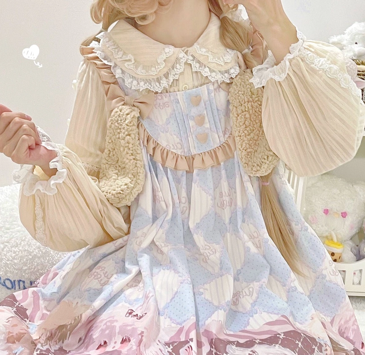 Pink sweet lolita peter pan collar blouse short sleeve cute kawaii puff sleeves coordination