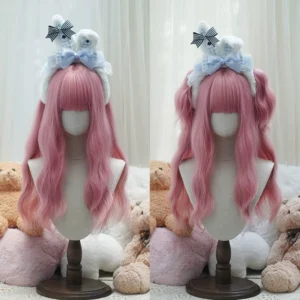 pink-detachable-twin-ponytails-lolita-wig-with-blue-bunny-ear-bow-clips-curly-texture-mannequin-heads-display
