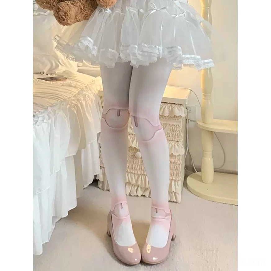 Pink velvet untransparent joint print Lolita stockings opaque coverage full length