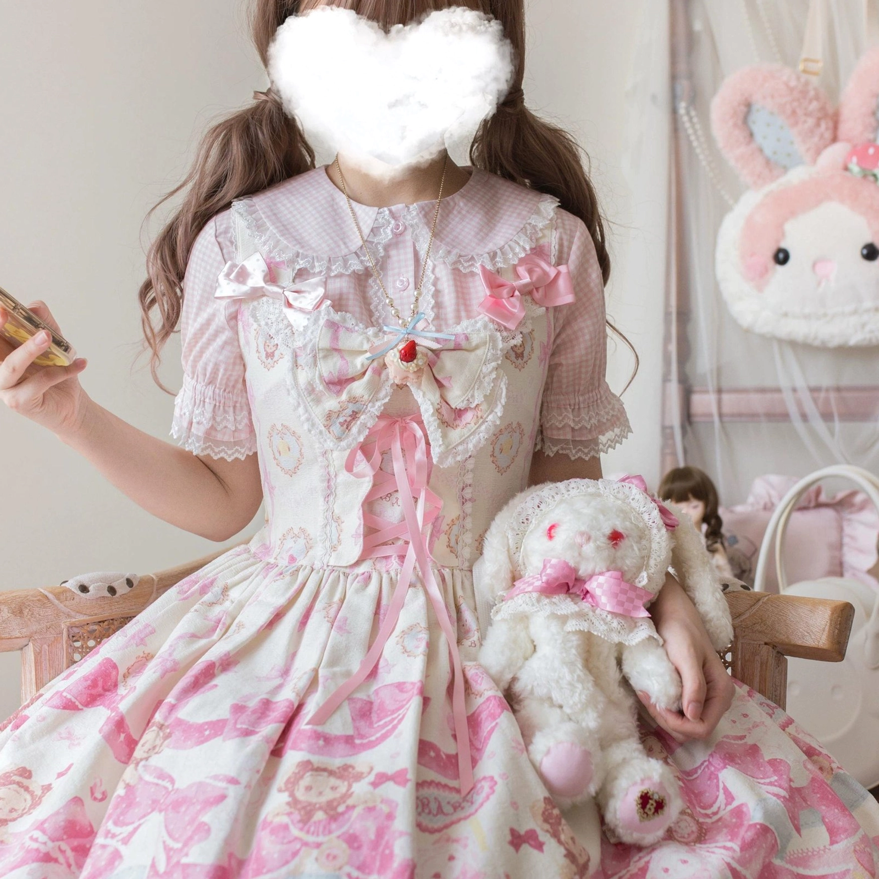 Plaid Lolita blouse with cat ear Peter Pan collar available in multiple color options for different style aesthetics