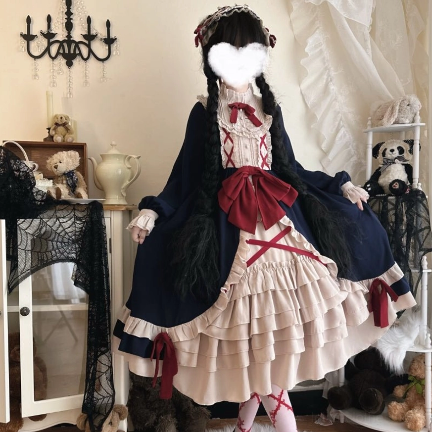 Plus size halloween lolita dress navy blue variant detailed construction quality six meters fabric volume
