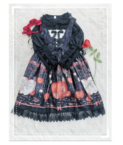 Plus size lolita long-sleeved blouse on model showing fit and silhouette with mutton sleeves