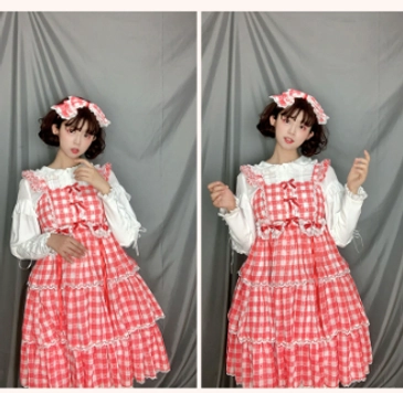 Plus size lolita long-sleeved blouse with puffed mutton sleeves and button placket detail shot