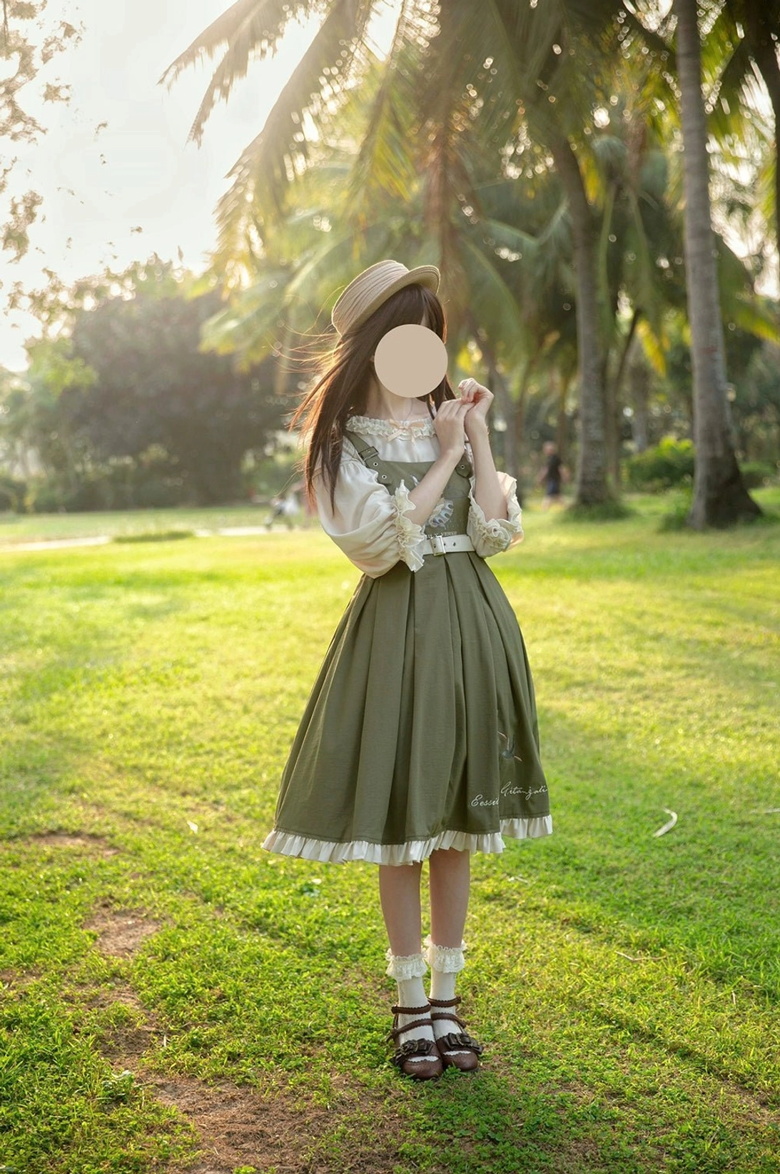 Plus size Lolita JSK dress adjustable straps detail showing custom fit accommodation feature close-up view