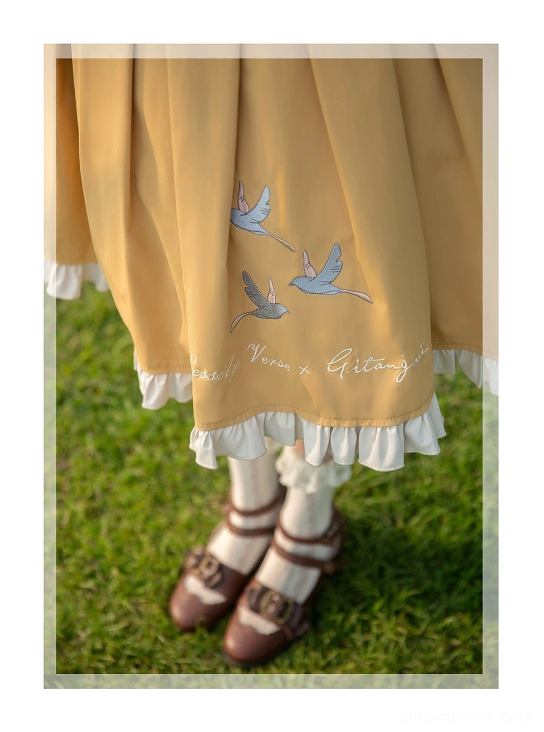 Plus size Lolita JSK dress with inner blouse styled coordination ensemble full length perspective showing silhouette
