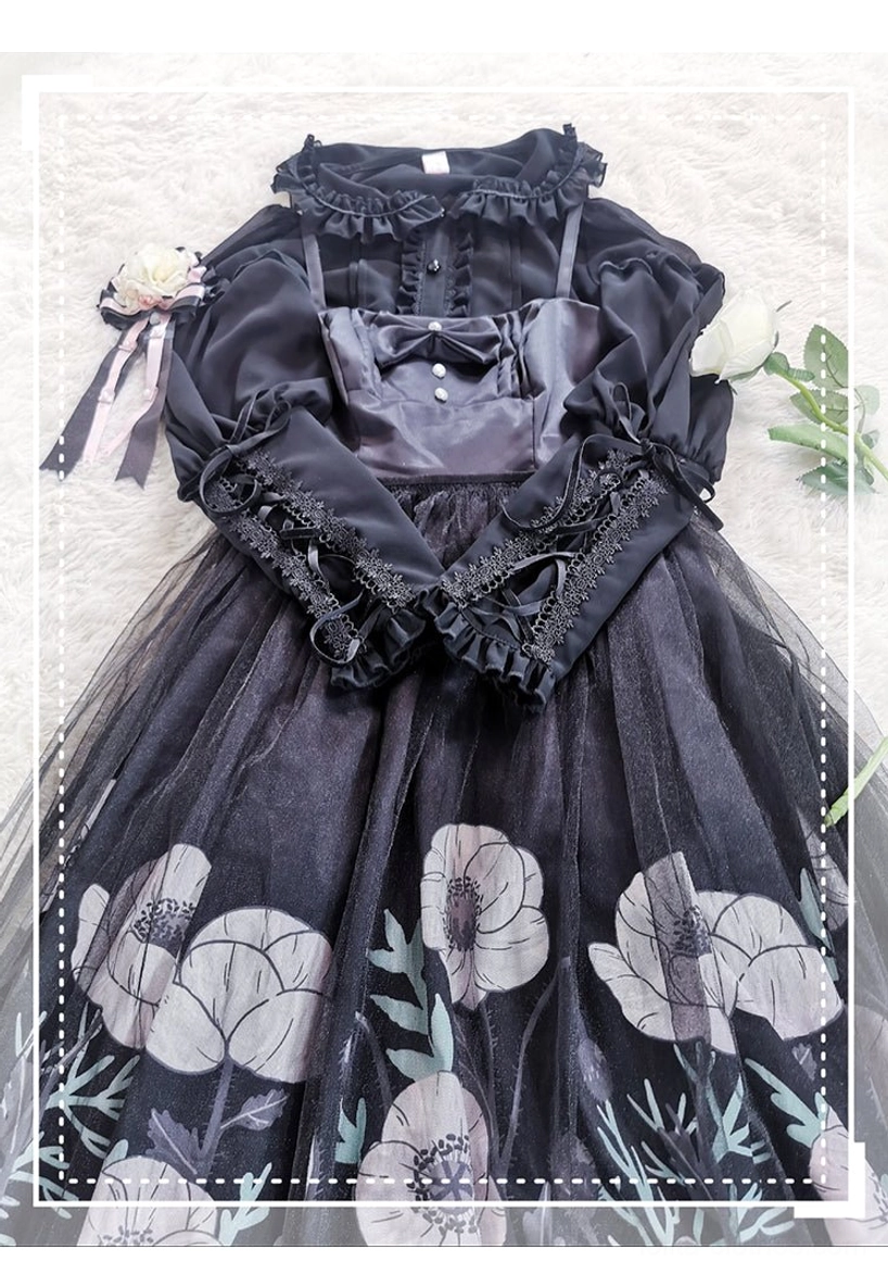Plus size lolita mutton sleeve blouse complete garment view with all style features visible
