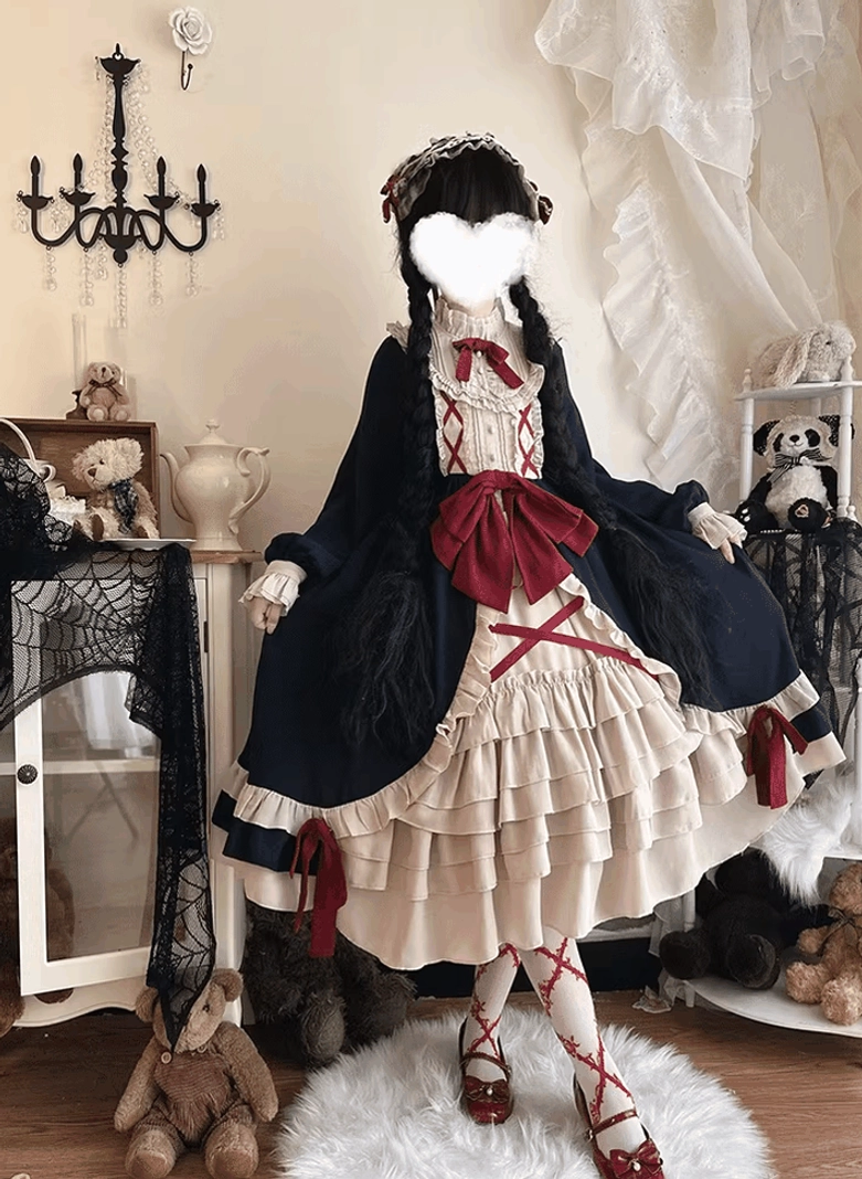 Plus size lolita OP dress pink color way cream white scarlet red details coordinated fashion styling