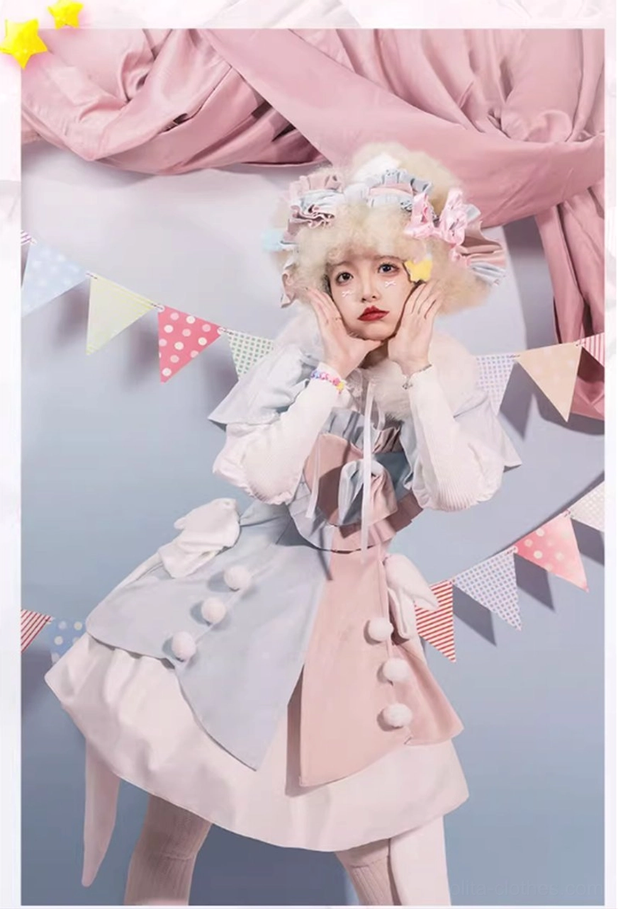 Plus size sweet lolita JSK pink-blue full set complete coordinate with all accessories included