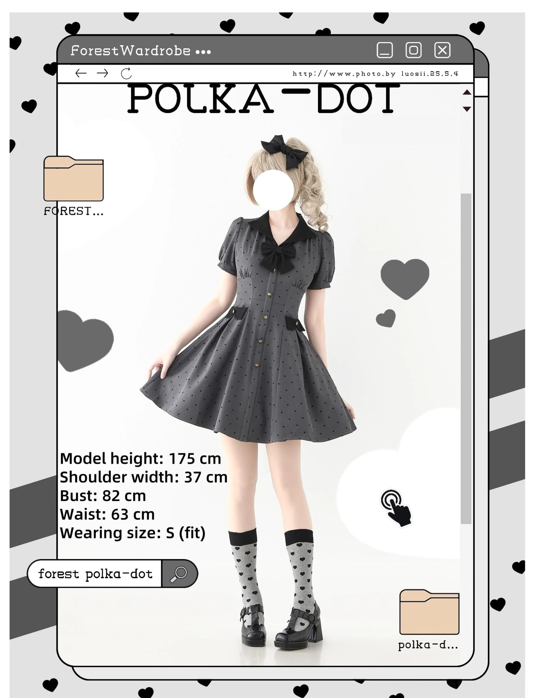 Polka-dot classic lolita OP dress color comparison all three color options purple red gray variants available sizes
