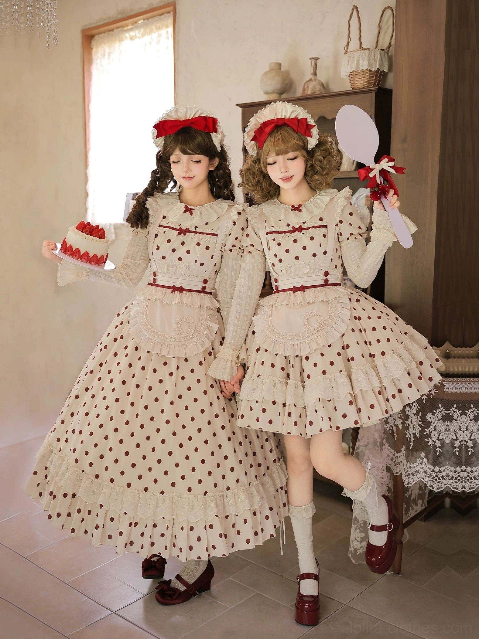 Polka dot lolita apron only detachable satin BNT with customizable wire bow coordinated outfit piece maid-style accent