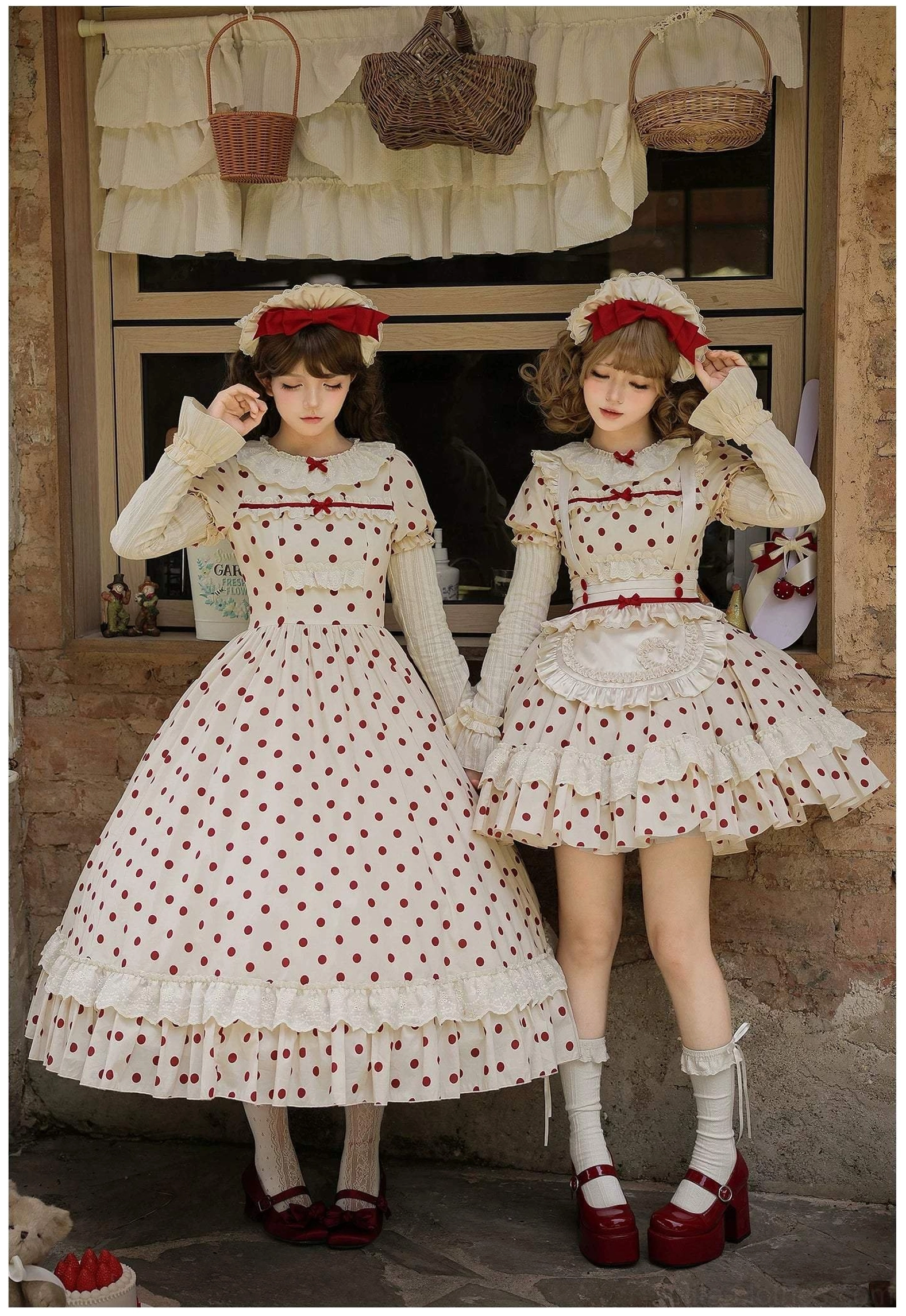 Polka dot lolita OP dress back zipper closure practical functional design easy wear accessibility feature detail