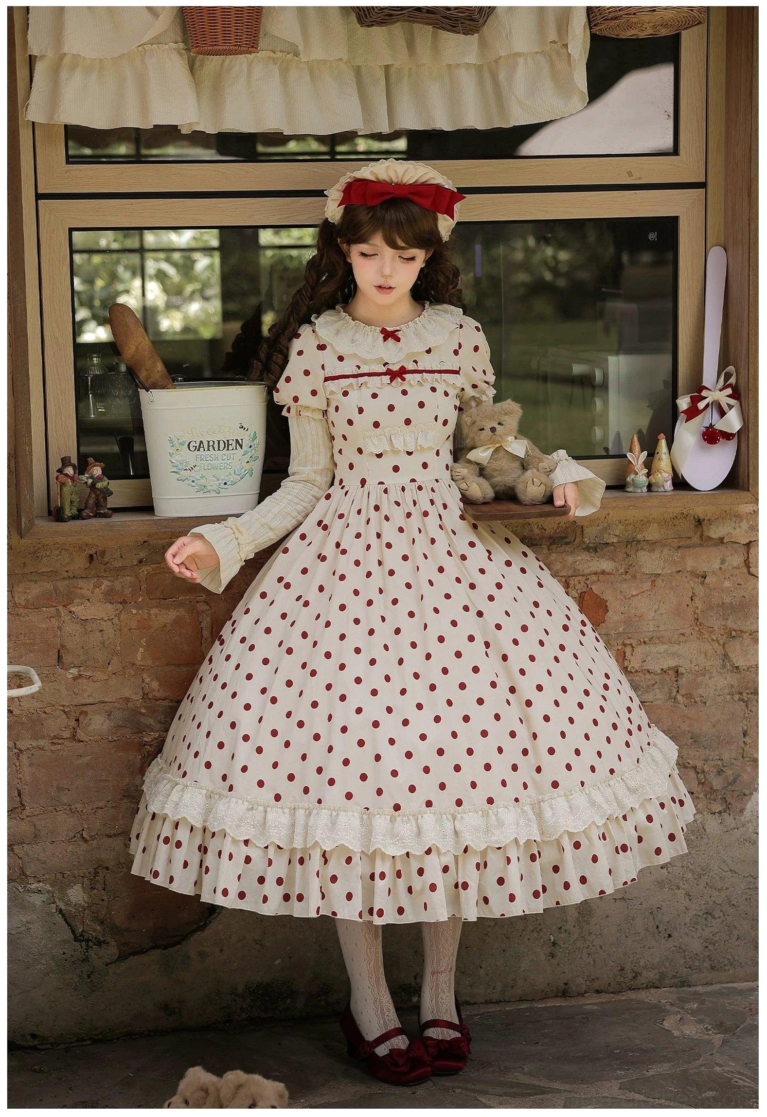 Polka dot lolita OP dress fabric care washing instructions hand wash cool water gentle maintenance preservation tips