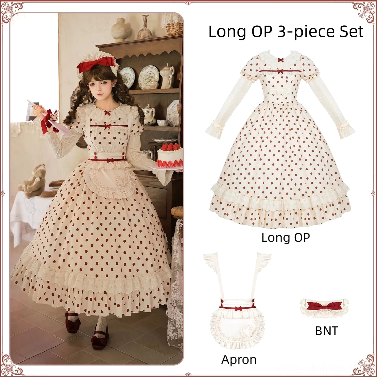 Polka dot lolita OP dress silhouette proportions ruffled layers feminine design old school lolita standard