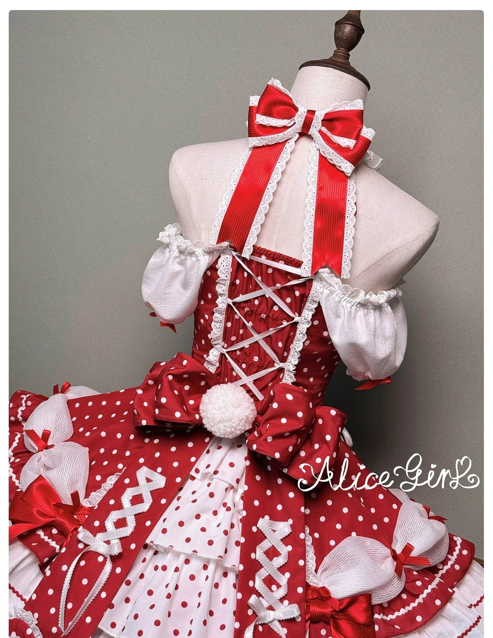 Polka dot Lolita halter dress street fashion look showing everyday wearable lolita style