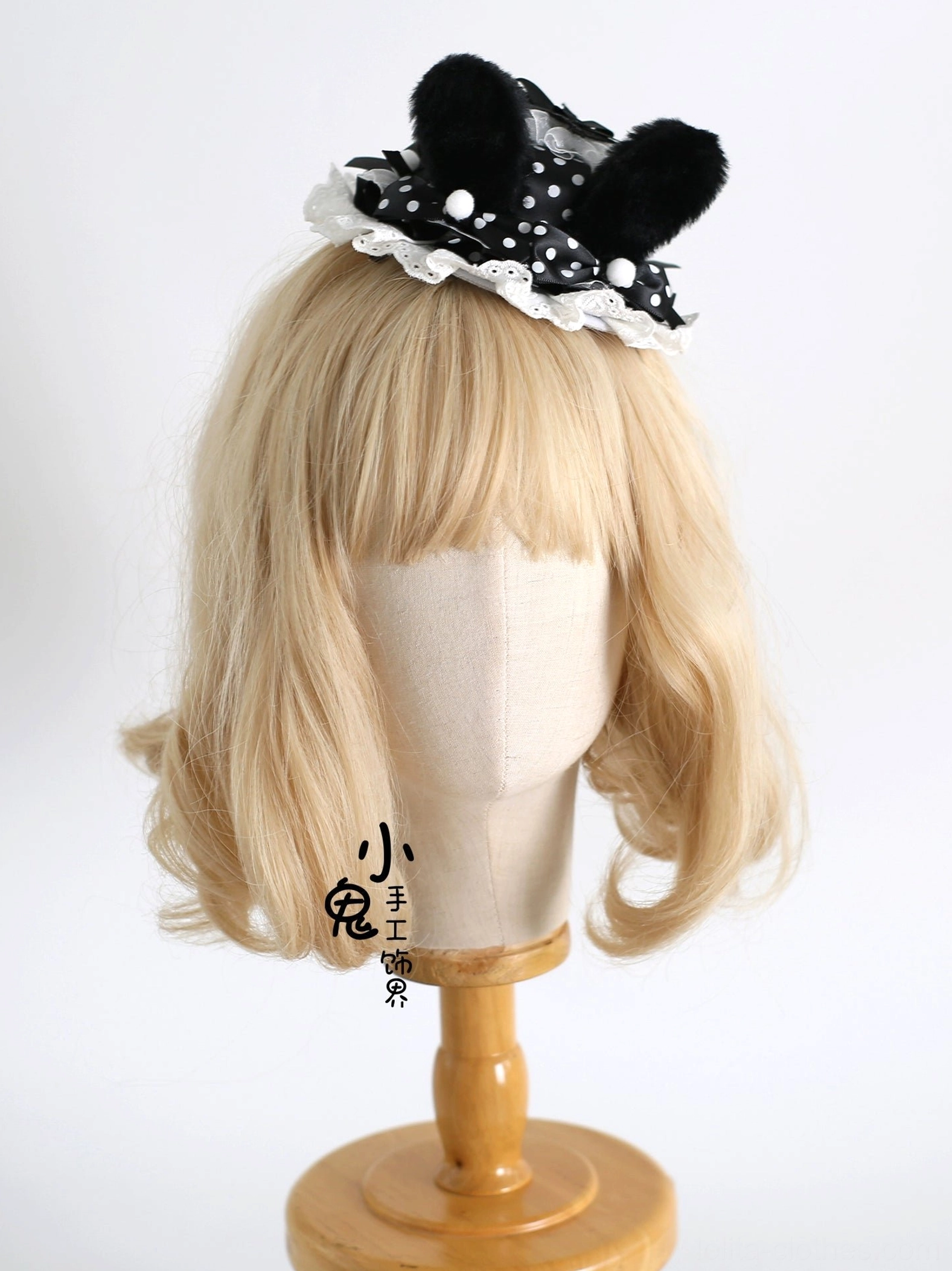 polka dot lolita headdress bundle complete set bunny ears mini top hat headband components styling display