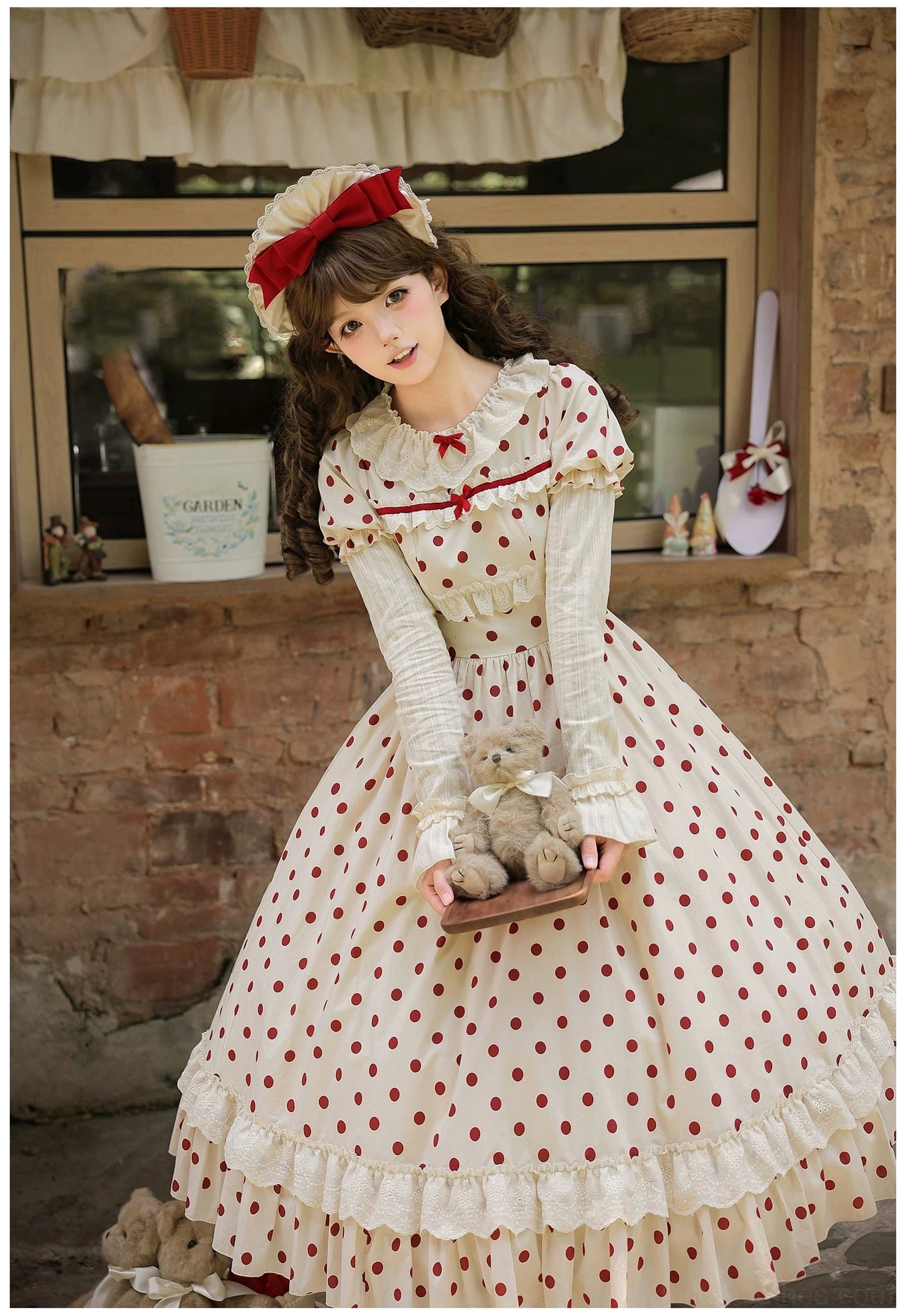 Polka dot lolita OP dress anime convention themed event photography session costume wear subculture community