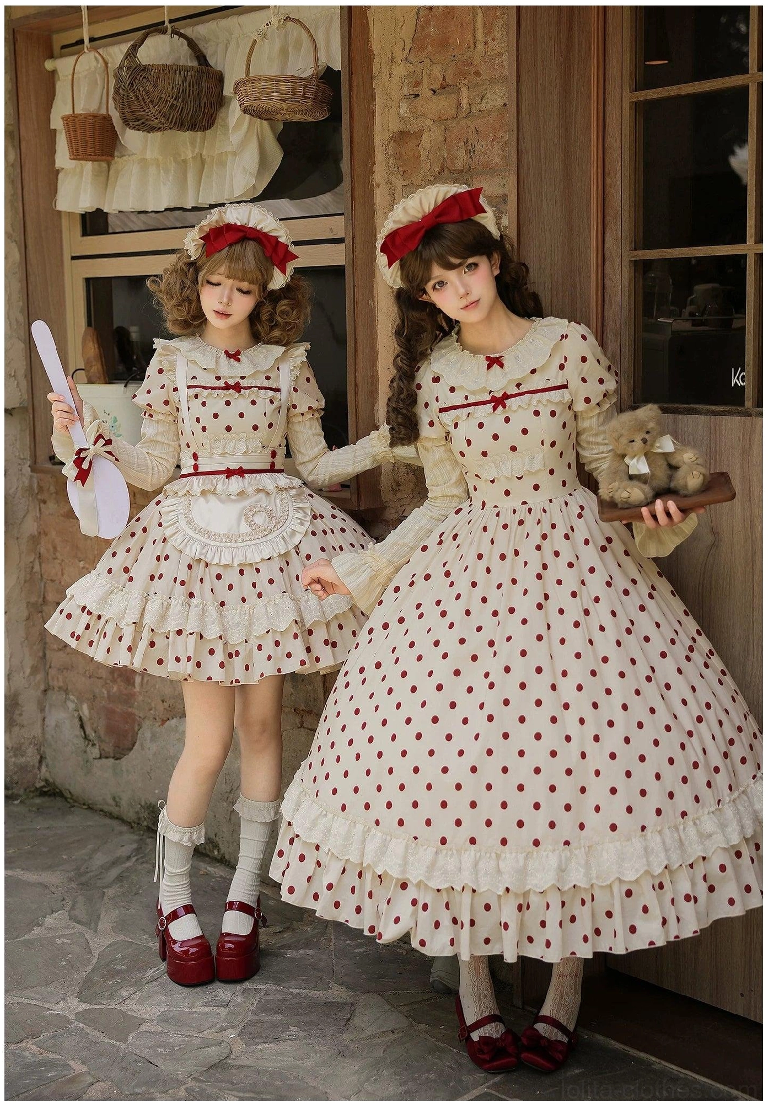 Polka dot lolita OP dress full body styling petticoat pairing tea party coordinate inspiration outdoor venue