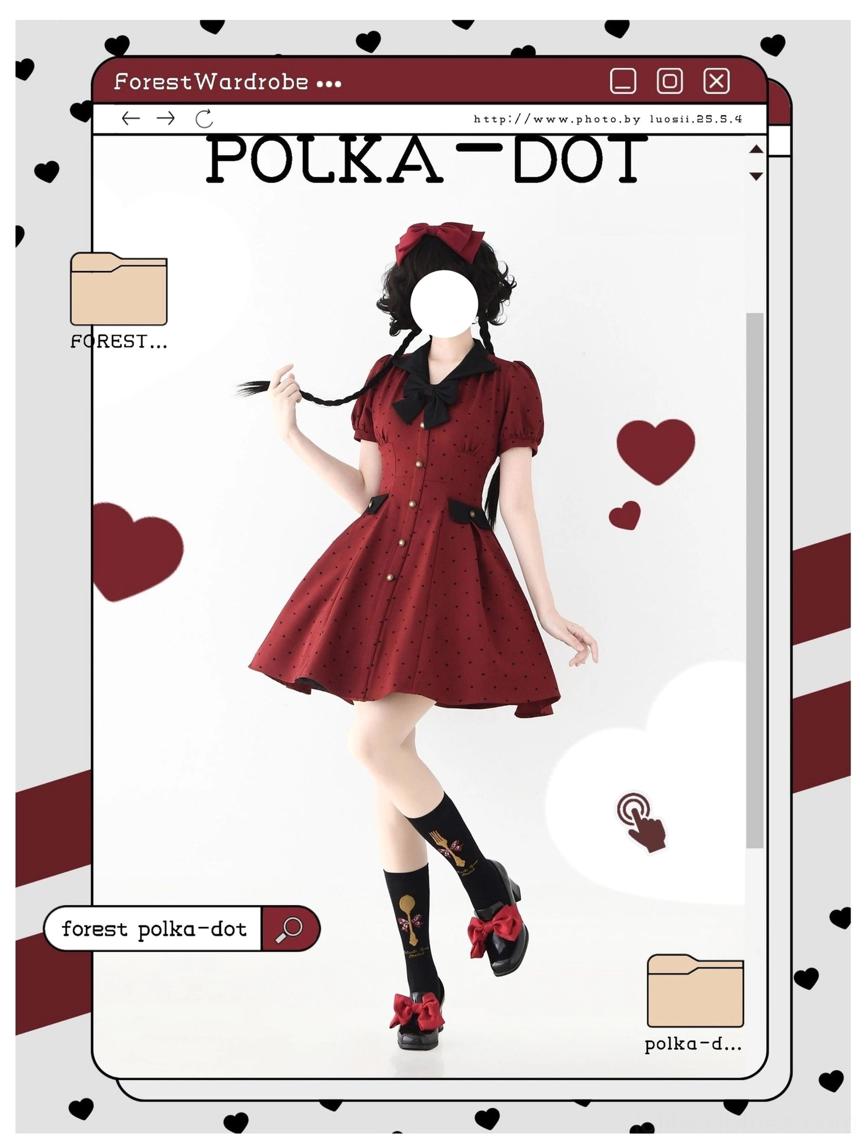 Polka-dot lolita OP dress waist detail adjustable back drawstring feature fitted bodice custom fit design