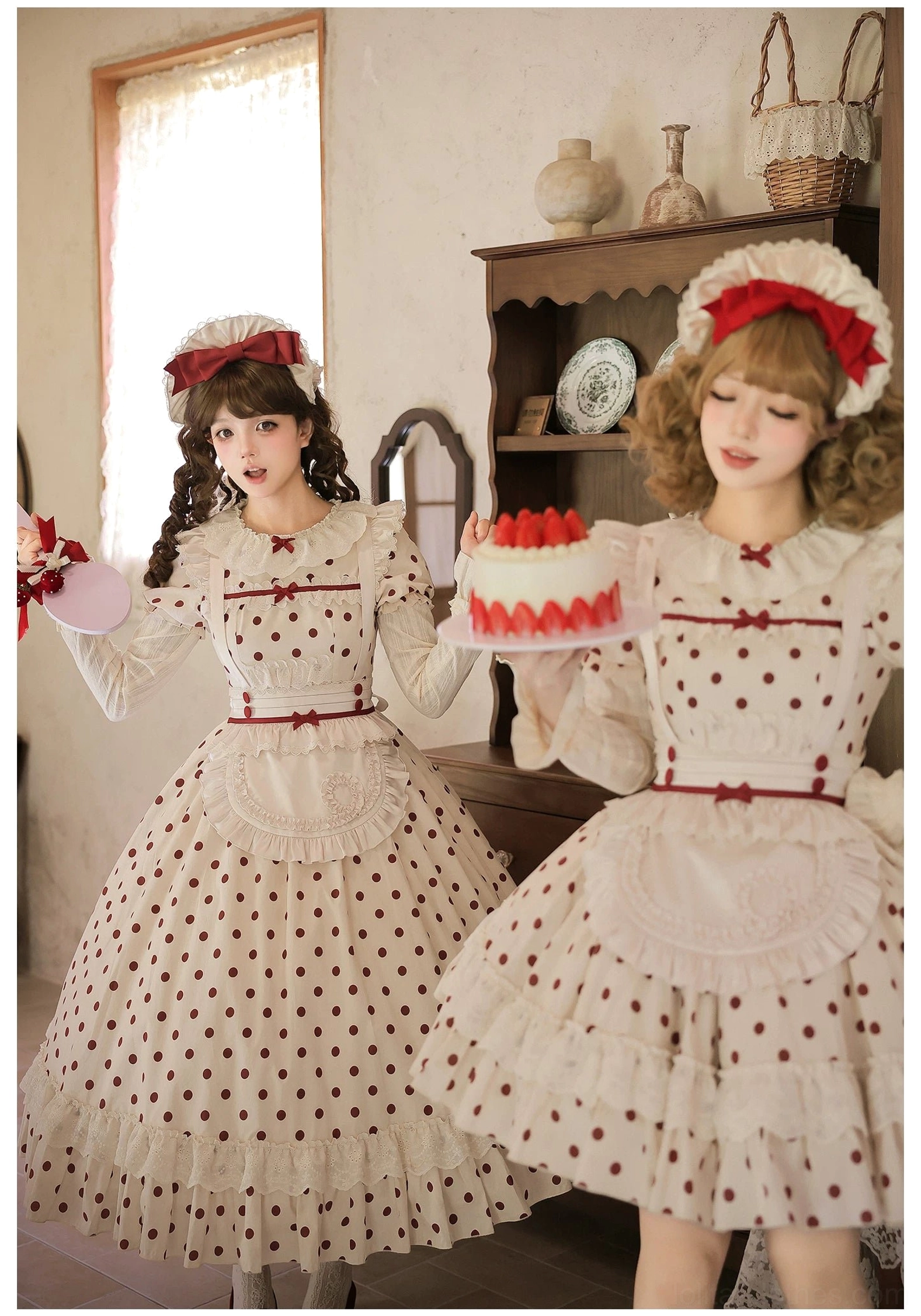 Polka dot lolita short OP dress knee length playful proportion versatile everyday wear coordinate styling option