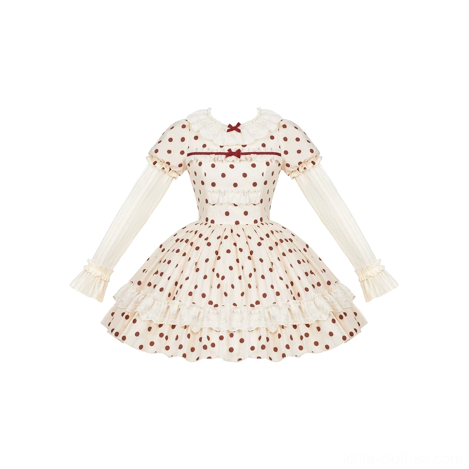 Polka dot lolita short OP dress knee length playful everyday wear versatile styling option compact silhouette