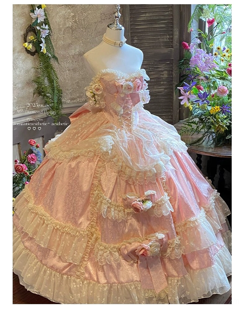 Styling guide pairing princess bridal lolita gown with lolita shoes and costume accessories