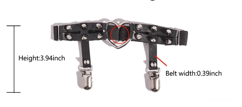 Punk Lolita heart rivet adjustable stocking garter clip close-up of functional metal stocking clasp