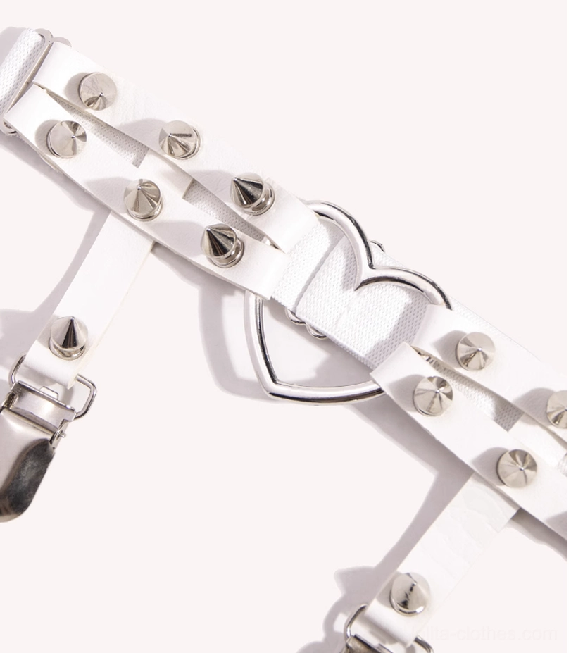 Punk Lolita heart rivet adjustable stocking garter clip metal clasp and strap detail