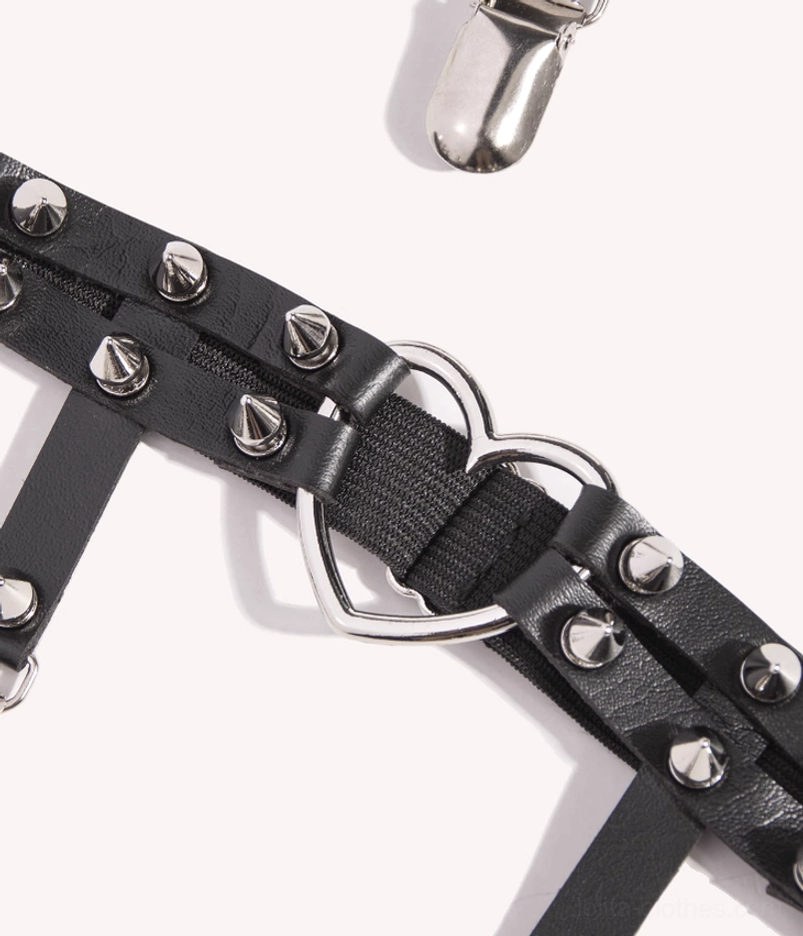 Punk Lolita heart rivet adjustable stocking garter clip silver heart buckle detail